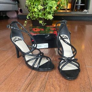 New Black Caged Strappy Wedding Party Sandal Heels Size 10